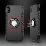 Wholesale iPhone XS / X 360 Rotating Ring Stand Hybrid Case with Metal Plate (Black)